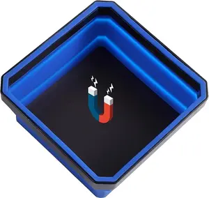 Collapsible Magnetic Parts Tray Set, 4.5 Inch Square Silicone Parts Bowl with Double-Sided Magnetic Base, Collapsible Silicone Magnetic Tool Tray for Screws, Bolts, and Other Small Parts Organisers. Fathersdaygift