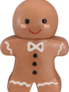 Holiday Time 57-Oz Gingerbread Man Glazed Earthenware Ceramic Treat Jar with Lid, Multicolor