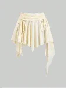 New Adjustable Drawstring Waist Asymmetrical Ruffle Hem Mini Skirt