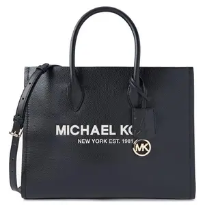 MK Mirella Black Leather Tote - Perfect Work Bag for Women, Fits Tablet & Essentials, Chic Commuter Shoulder Bag & Crossbody