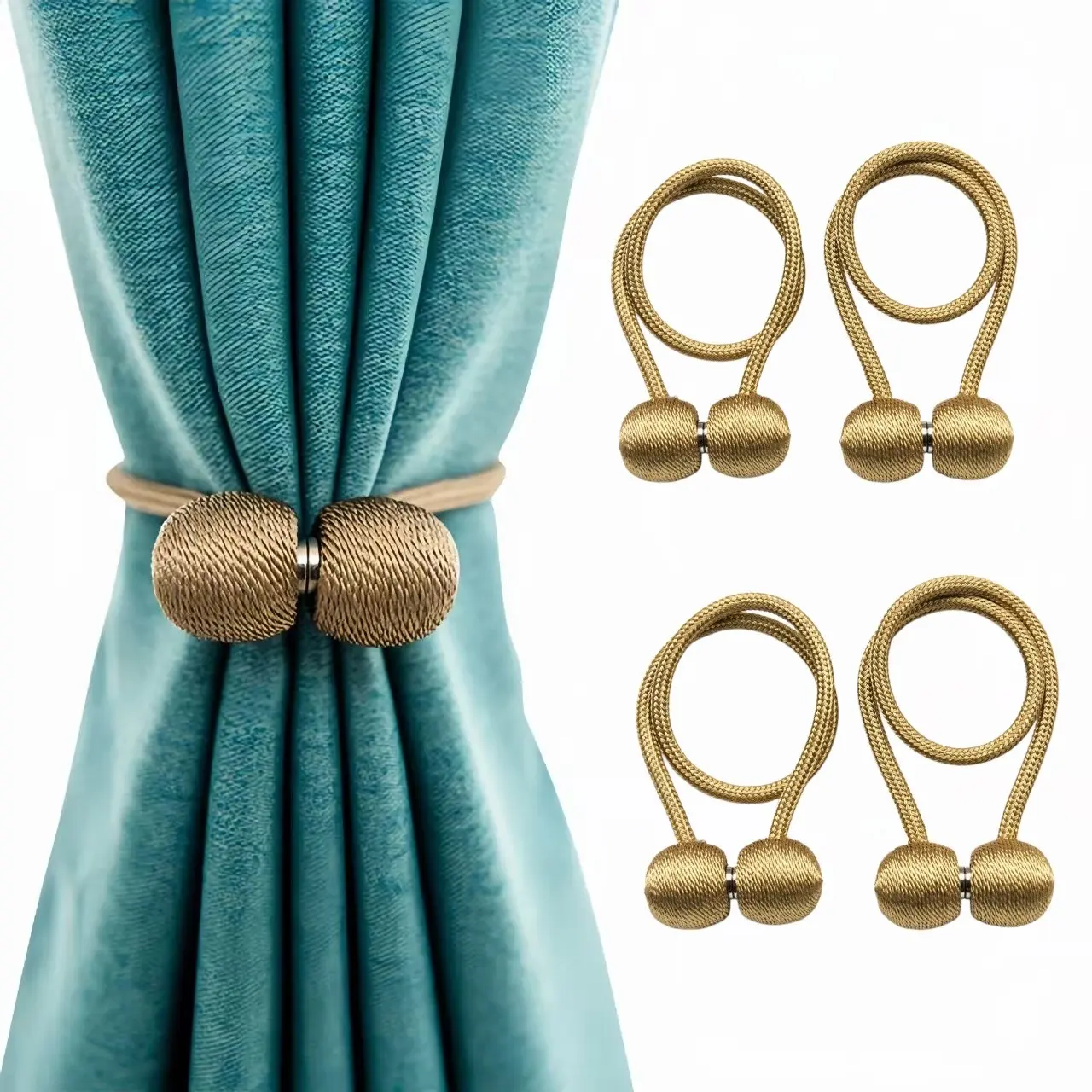 4pcs Magnetic Curtain Tiebacks, Strong Hold, European Style, for Bedroom Living Room, Multiple Colors, Home Office Decor, Curtain Tie Backs For Curtains