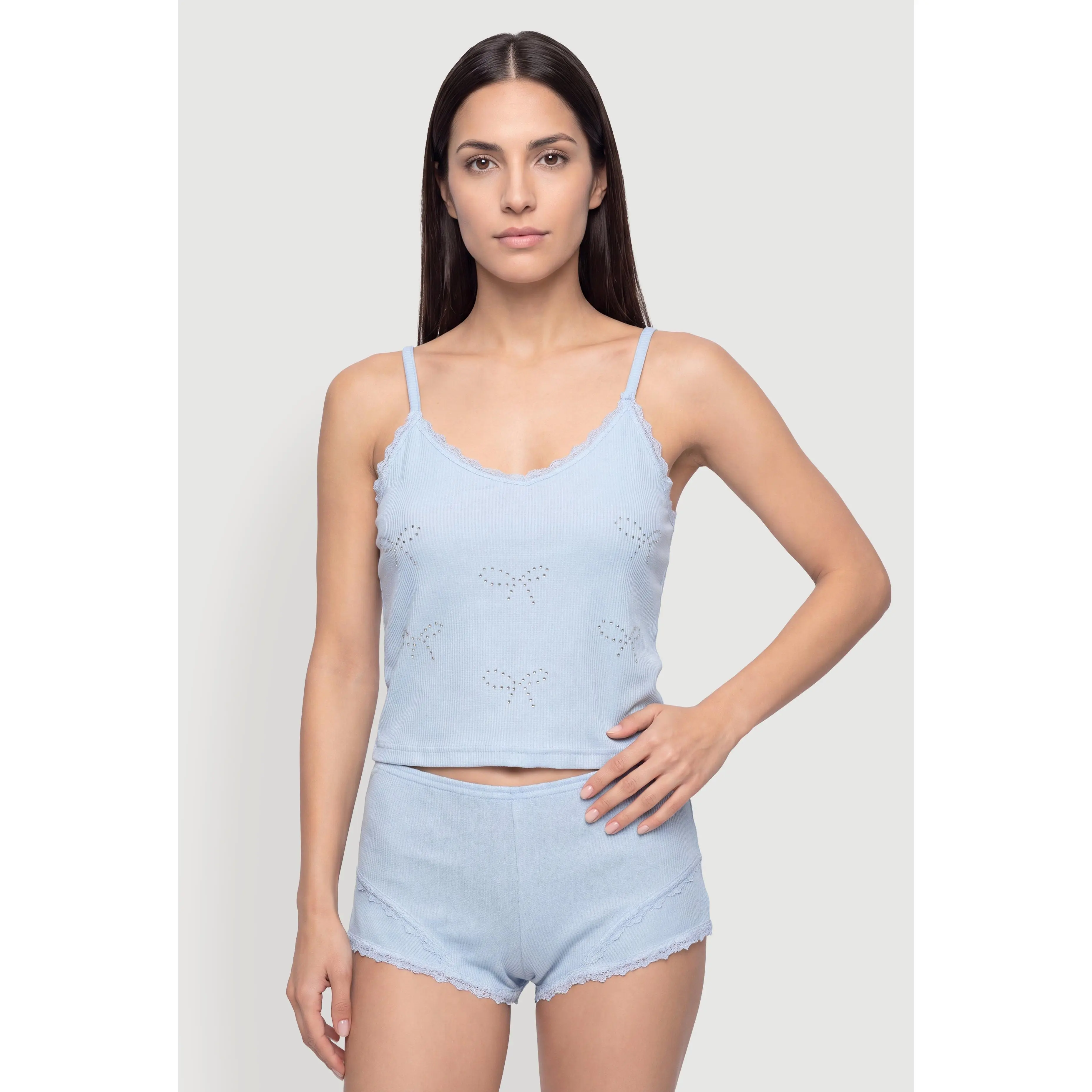 Rhinestone Bow Pajama Cami and Shorts