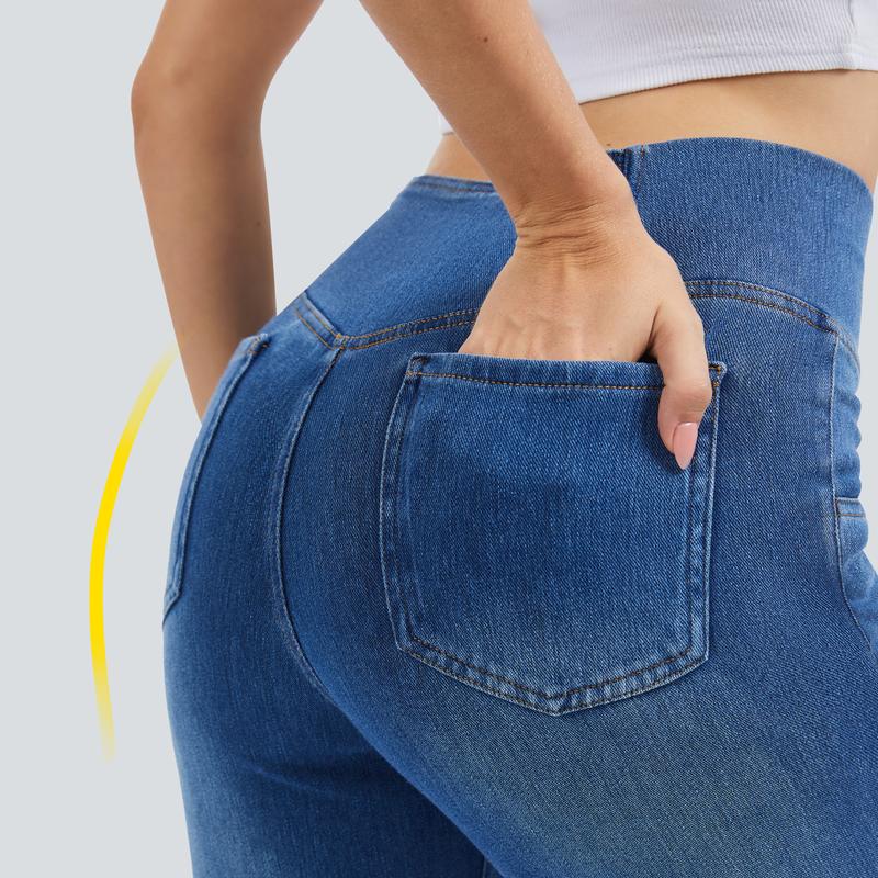 MAGCOMSEN Women's High Waisted Crossover Flare Pants - Regular Length Stretchy Knit Jeans Tummy Control & Hip Lifting 4 Pockets Pull On Casual Bell Bottom Jeggings FallFreshness Outdoorfun