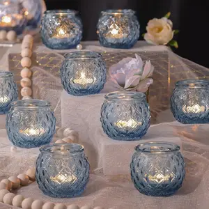 12-Pack Gold Glass Round Tea Light Candle Holders - Table Centerpiece for Wedding, Party, Kitchen, Home Accessories, Home Goods Gift