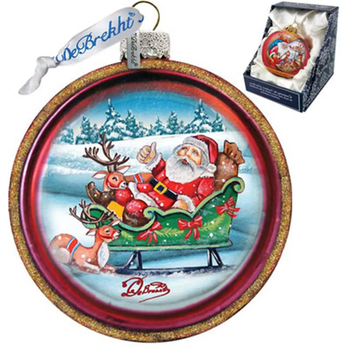GDeBrekht 764-004 Joyful Sleigh Ride Cut Ball Glass Ornament
