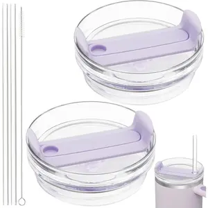 40oz Tumbler Lid Compatible for , 2 Pack Replacement Tumbler  Fit for  Quencher 2.0 Tumbler 40 OZ, with Straws and Cleaning Brush (Orchid)