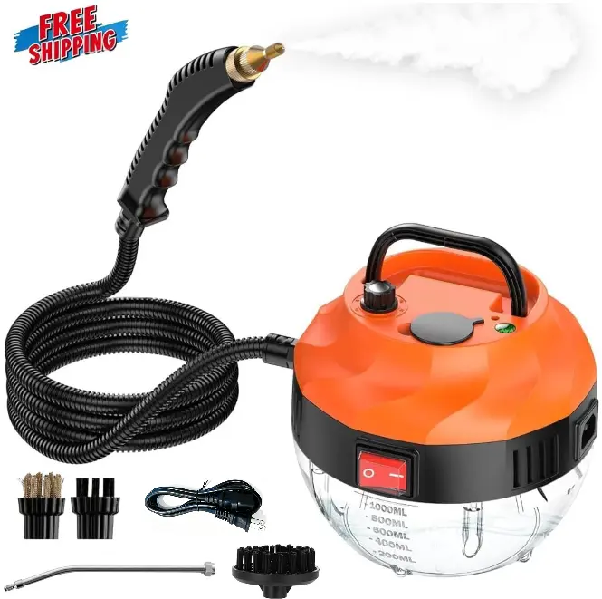 Handheld Portable Pressurized Steam Cleaner with 6 Accessories, 6-Level Adjustable Settings, 15s Heat-Up, Ergo Easy Handling, Garden Hose Connector, Adjustable/Bendable/Extended Nozzle Watering Equipment for Home Cleaning