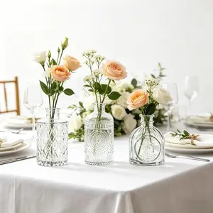 3pcs Bud Vase Set, Small Vintage Clear Flower Vase Centerpieces for Table Bulk Cute Rustic Style Mini Vase for Home Decor Wedding Baby Shower Birthday Party