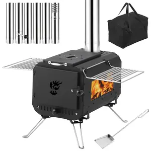 Portable Cast Iron Firewood Cooking Tent Stove – Outdoor Camping Heater – Viewing Glass & Chimney Pipe – Ideal for Tents, Hiking, Ice Fishing, Cookouts, Travel Portable Cast Iron Firewood Cooking Tent Stove