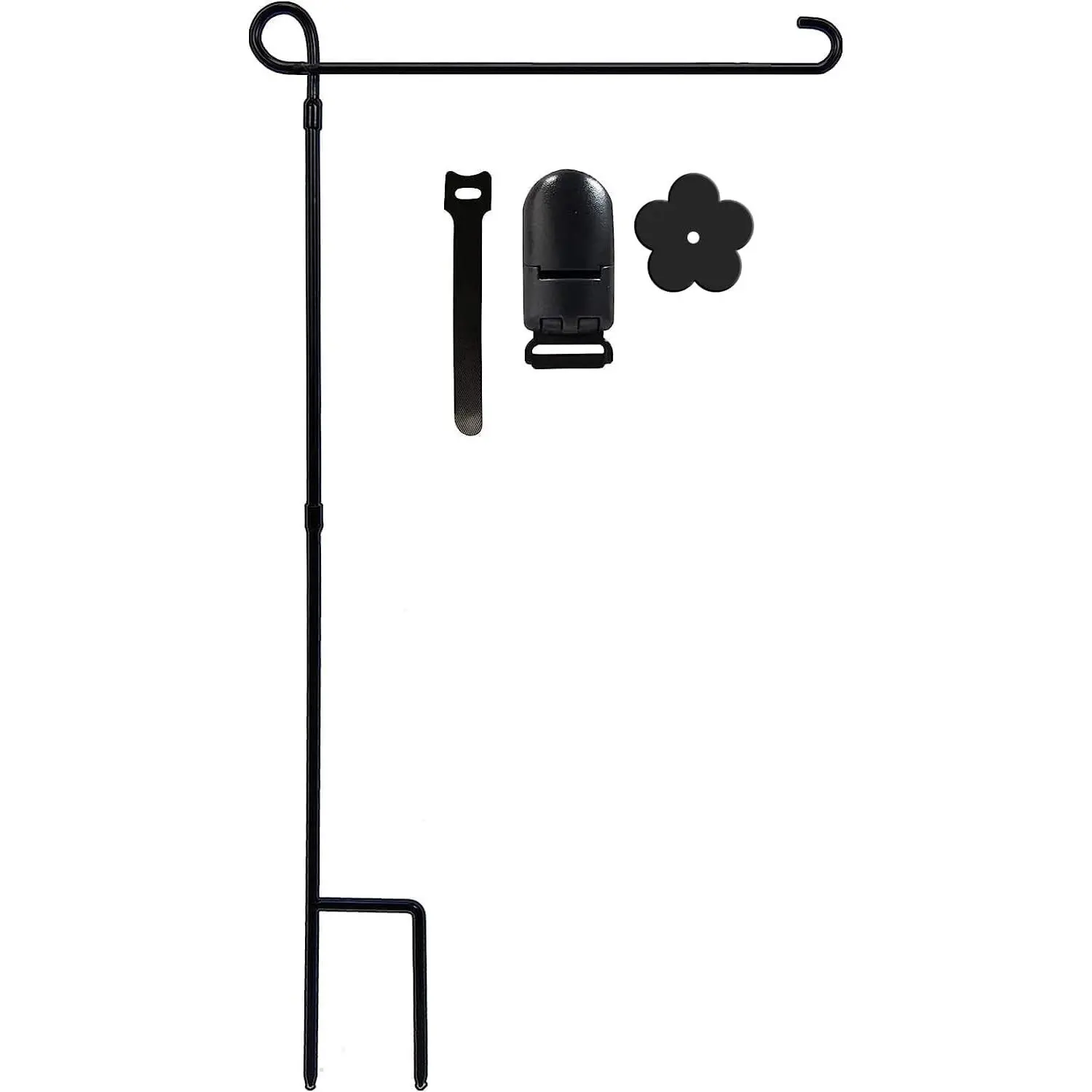 Garden Flag Holder Stand - Windproof Premium Metal Pole, Weather-Proof Powder-Coated with Clip and Stopper, Outdoors Garden Decor for Christmas Displays, Secures Flags