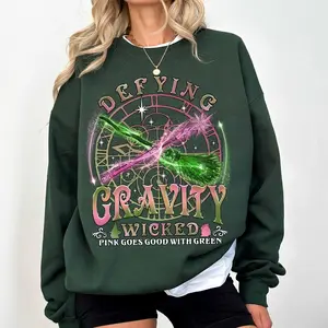 Wicked Defying Gravity Sweatshirt, Pink Goes Good With Green Shirt, Wicked The Musical Tee, Magic Wand Movie Fan Holiday Gift