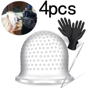 4-piece hair dye tool set, hair dye highlight cap with hook and hair dyeing gloves, reusable hair dye coloring cap, thick latex perm and dyeing gloves, hair cutting and hairdressing tools for salon and home hairdressing