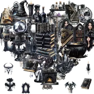 Mystical Witchy Fantasy Aesthetic Sticker, 50pcs/set Magic Witchcraft Stickers with Crystals, Moons, Witches, Owls, Potions, Cauldrons, Mushrooms, Stickers Adults for Scrapbooking, Journals, Laptops, Gifts