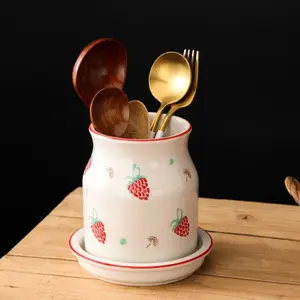 Ceramic Utensil Storage Jar, 1 Set Kitchen Utensil Holder with Water Tray, Creative Utensil Storage Container for Kitchen Restaurant, Bottles