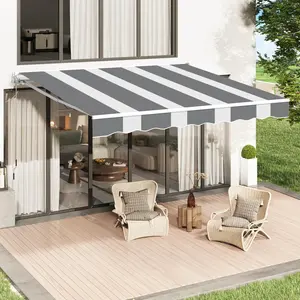 Retractable Patio Awning – Manual Crank Handle, Water-Resistant Polyester Cover – Sun Shade for Deck or Outdoor Space