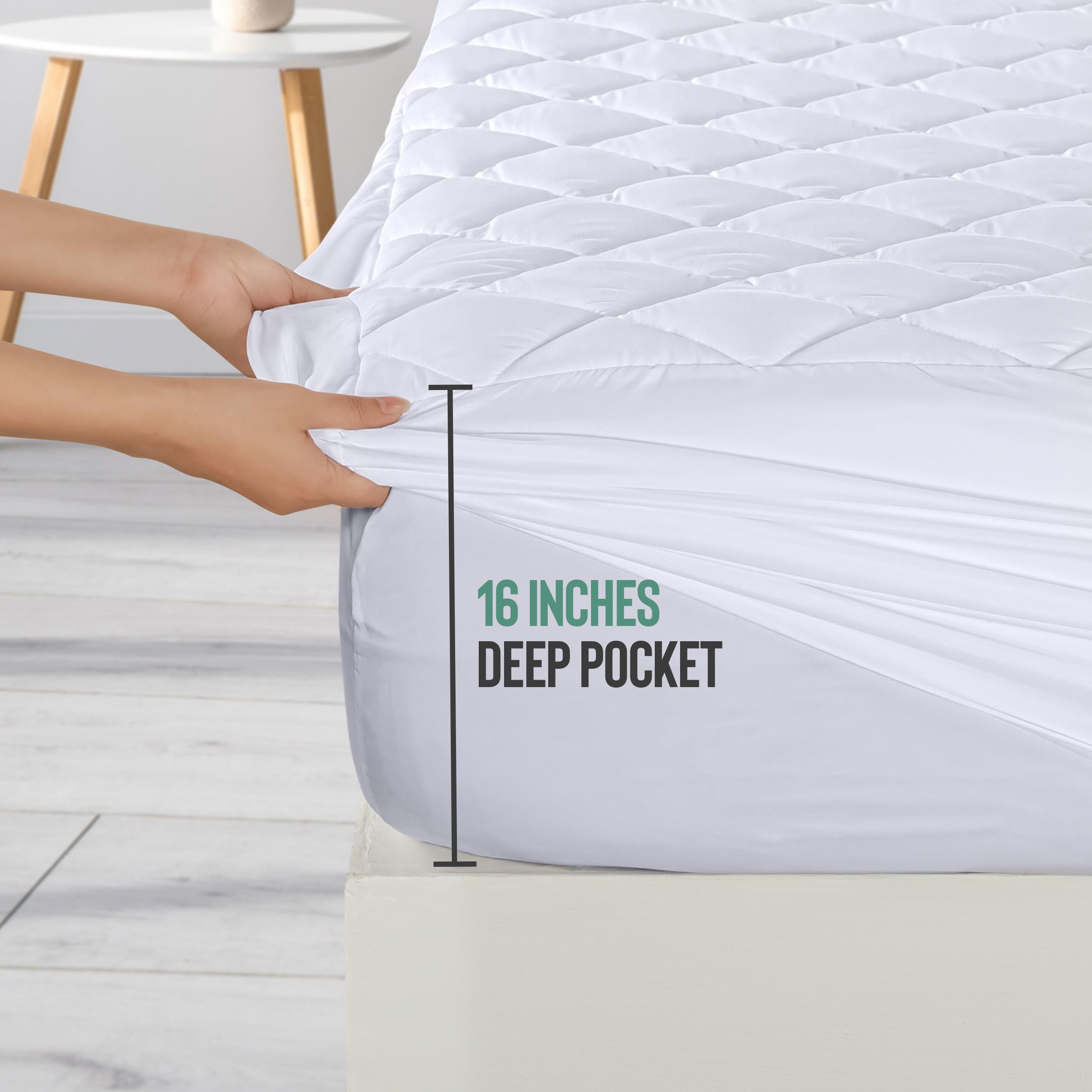 Utopia Bedding Quilted Fitted Queen Mattress Pad, Soft & Elastic Fit Mattress Protector, Stretches Deep up to 16 In, Durable White Fiberfill Polyester