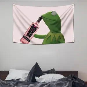Kermit Pink Funny Flag Meme Banner Flag For Room Guys,3x5 ft Banner,Funny Poster Durable Man Cave Wall Flag with 4 Brass Grommets for College Dorm Room Decor,Outdoor Party