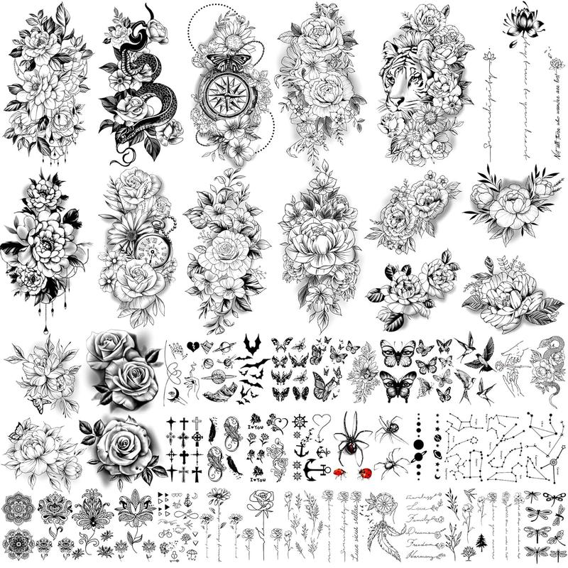77 Sheets 3D Realistic Temporary Tattoos Adults Kids, Realistic Skull Tiger Wolf Lion Dragon Spider Snake Temporary Tattoos For Women Men, Half Arm 3D Halloween Temp Tattoos Look Real And Last Long