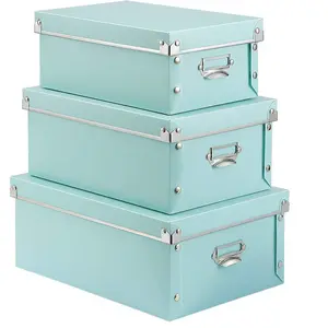 Foldable Storage Box with Lids and Handles Decorative, 3 in 1 Set, Multiple Size Plastic Box for Clothes, , Books ...