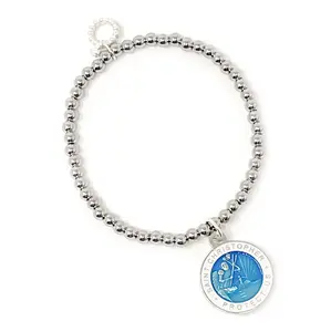 4mm Water Resistant Silver Hematite with Blue Enameled St. Christopher