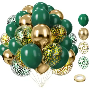Green and Gold Balloons, 75PCS Dark Green and Metallic Gold Balloons of 12in and 5in Green Gold Party Decorations for Birthday,St.Patrick's Day,Graduation,Jungle Party