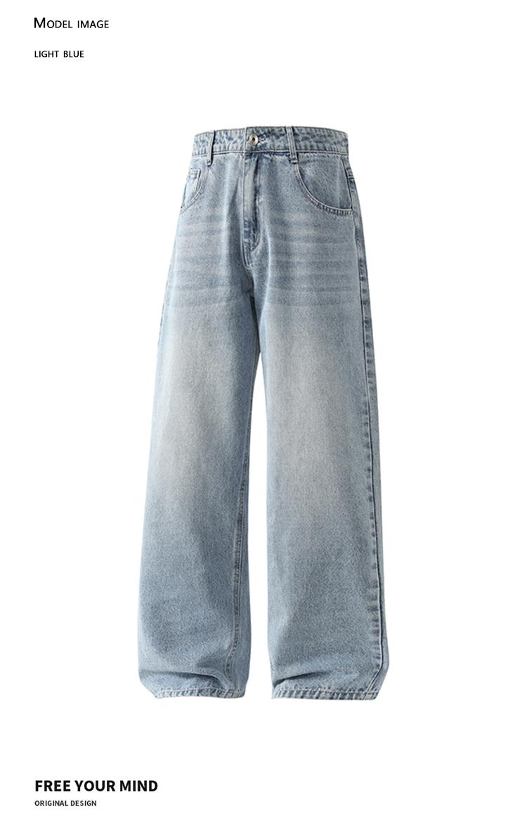 3-pack men’s cotton wide-leg jeans, loose fit with straight cut, casual street retro gradient wash denim fabric