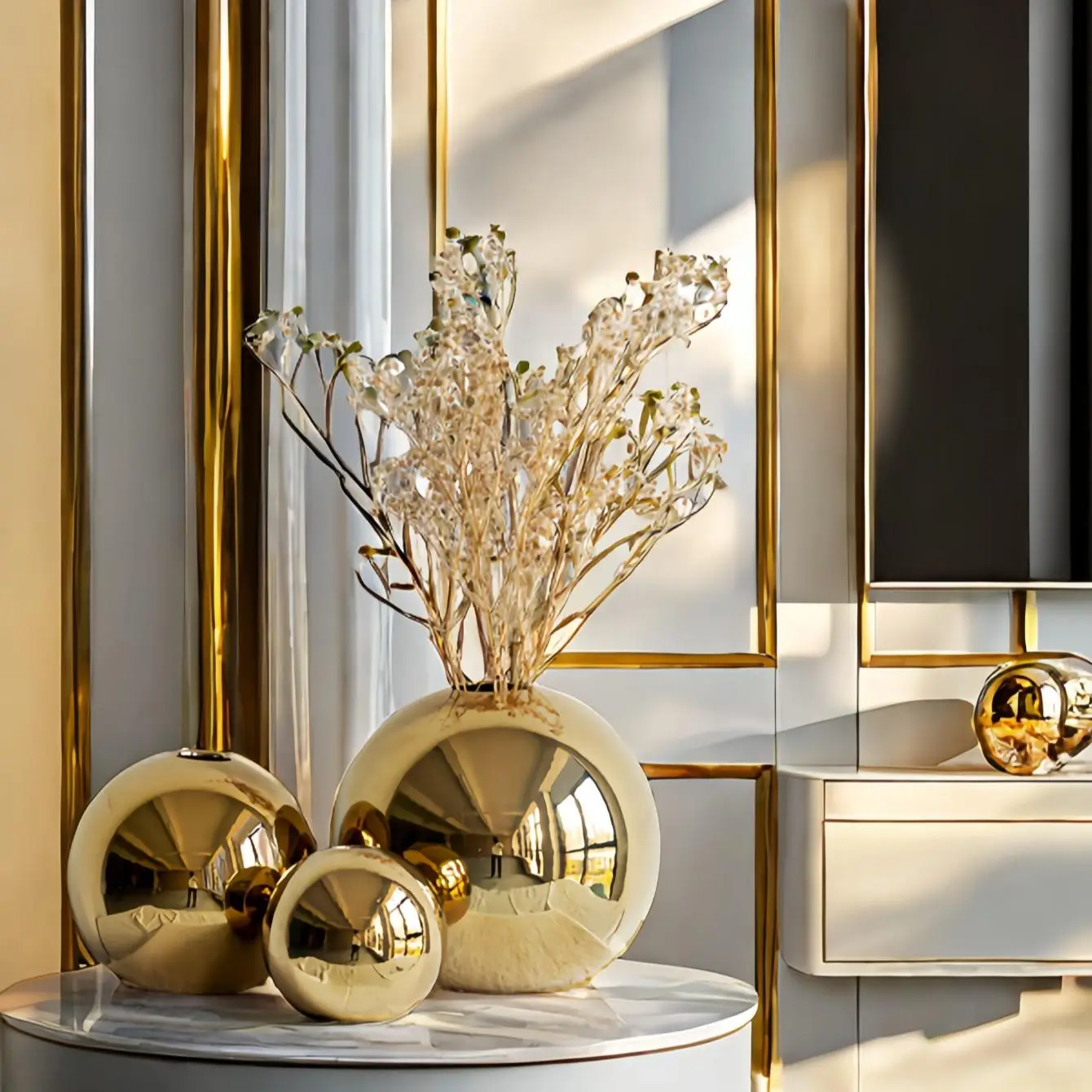 Ball Shaped Ceramic Vase, 1 Count Modern Desktop Decorative Vase, Home Decoration Ornament for Living Room Bedroom Dining Room