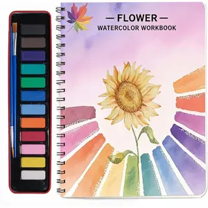 Watercolor Workbooks, Beginner Watercolor Painting Kit – 12 Colors Paint Set with Brush – Perfect for Gifting to Spark Creativity & Joy for Teens & Adults（Flower）