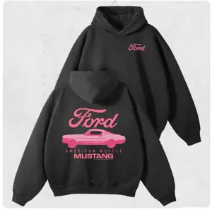 Pink Mustang Ford Hoodie - American Muscle Car Pattern Hoodie Suitable for Car Enthusiasts Retro 90s Style Summer Unisex Comfortable Top