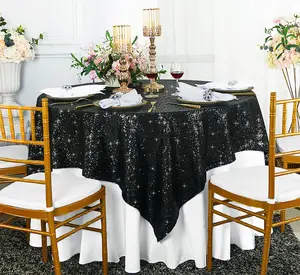 72"x72" Seamless Square Sequin Taffeta Tablecloth/Table Overlay - Black (1pc)