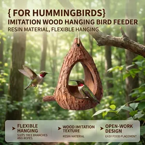 Hummingbird Feeder, Resin Bird House with Faux Bark Effect, Garden & Balcony Decorative Bird Feeder, Hangable in Various Settings