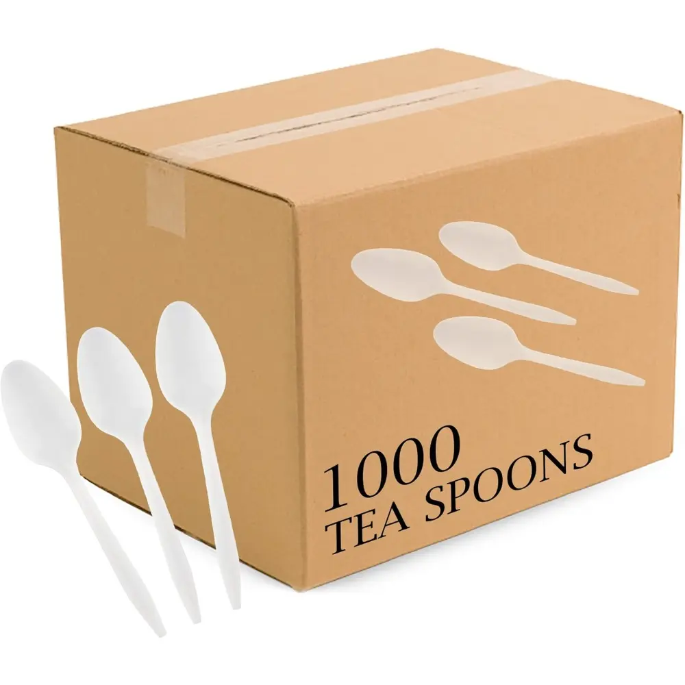 Disposable White Plastic Teaspoons - Medium-Weight Kitchen Cutlery & Tableware (1000 Count, With Box, Ideal for Birthday Events)