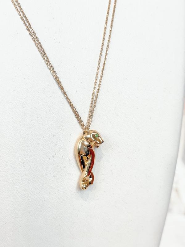 Pre-owned CARTIER PANTHERE Onyx Green Garnet Necklace K18 Yellow Gold