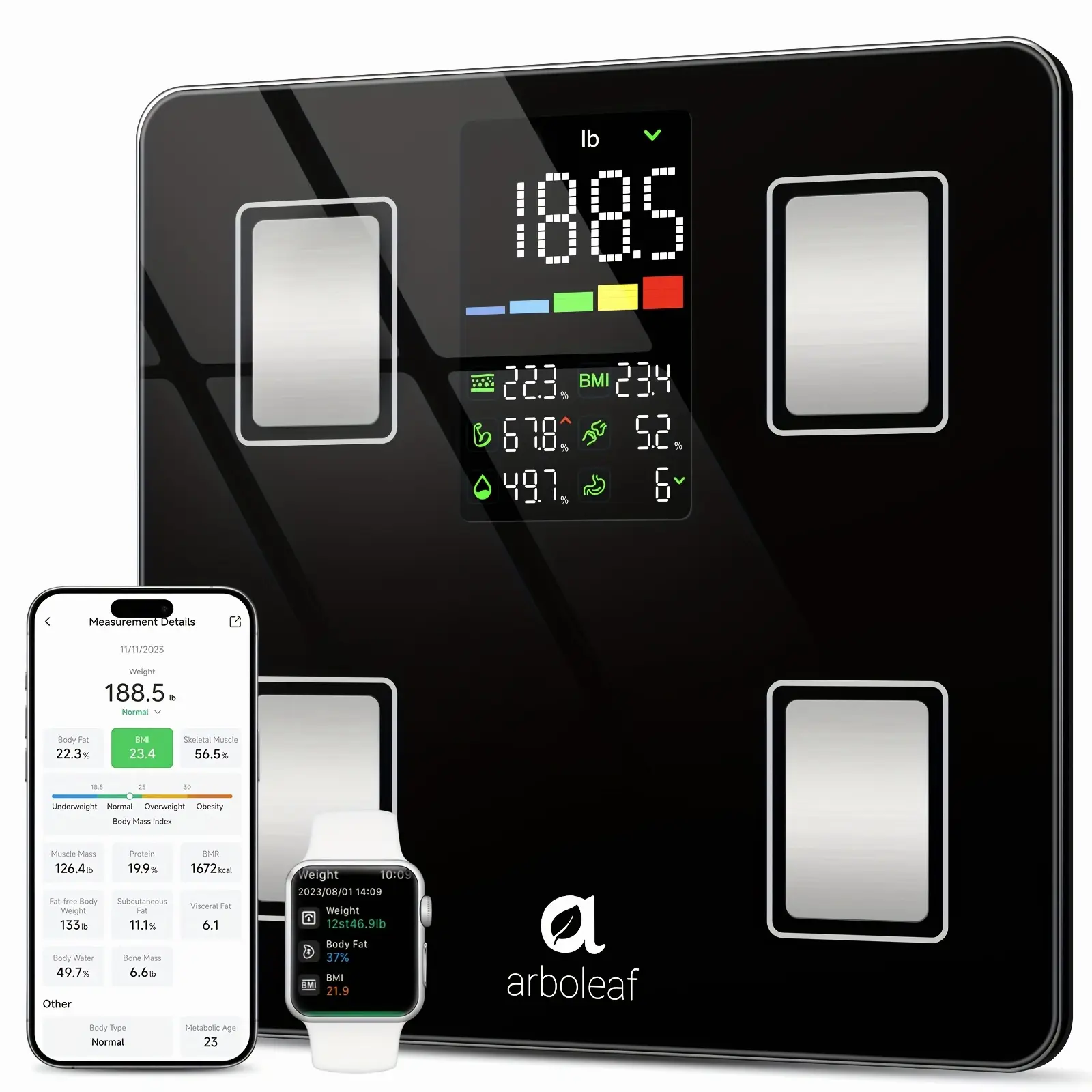 Smart Body Fat Scale with Large LED Display, Wireless App Sync Digital Bathroom Scale, BMI & 14 Body Composition Metrics, Muscle Mass & Body Water Analyzer, Fitness Tracking Scale for Home Workout and Daily Use