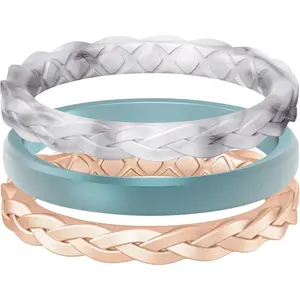 Silicone Ring Women, Stackable Braided Rings for Women, Breathable Inner Arc Rubber Rings Women, Unique Design Silicone Wedding Bands Women