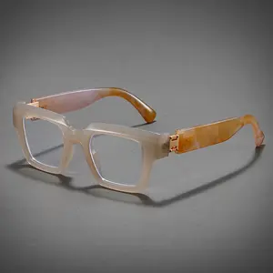 Square leisure metal marble pattern mirror leg hinge anti-blue light reading glasses, suitable for decoration reading books and text, the best choice for gifts