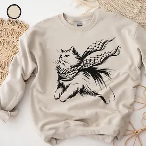 Free Palestine Cute Cat Keffiyeh Sweatshirt,Palestine Will Be Free Flag, Sweater Olive Branch Animal, Hoodie Soft Cotton, Pullover Crewneck