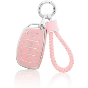 for Hyundai Key Fob Cover with Keychain, Pink Soft TPU Key Case Protection Shell Fit for lantra Ioniq Sonata Tucson Elantra GT