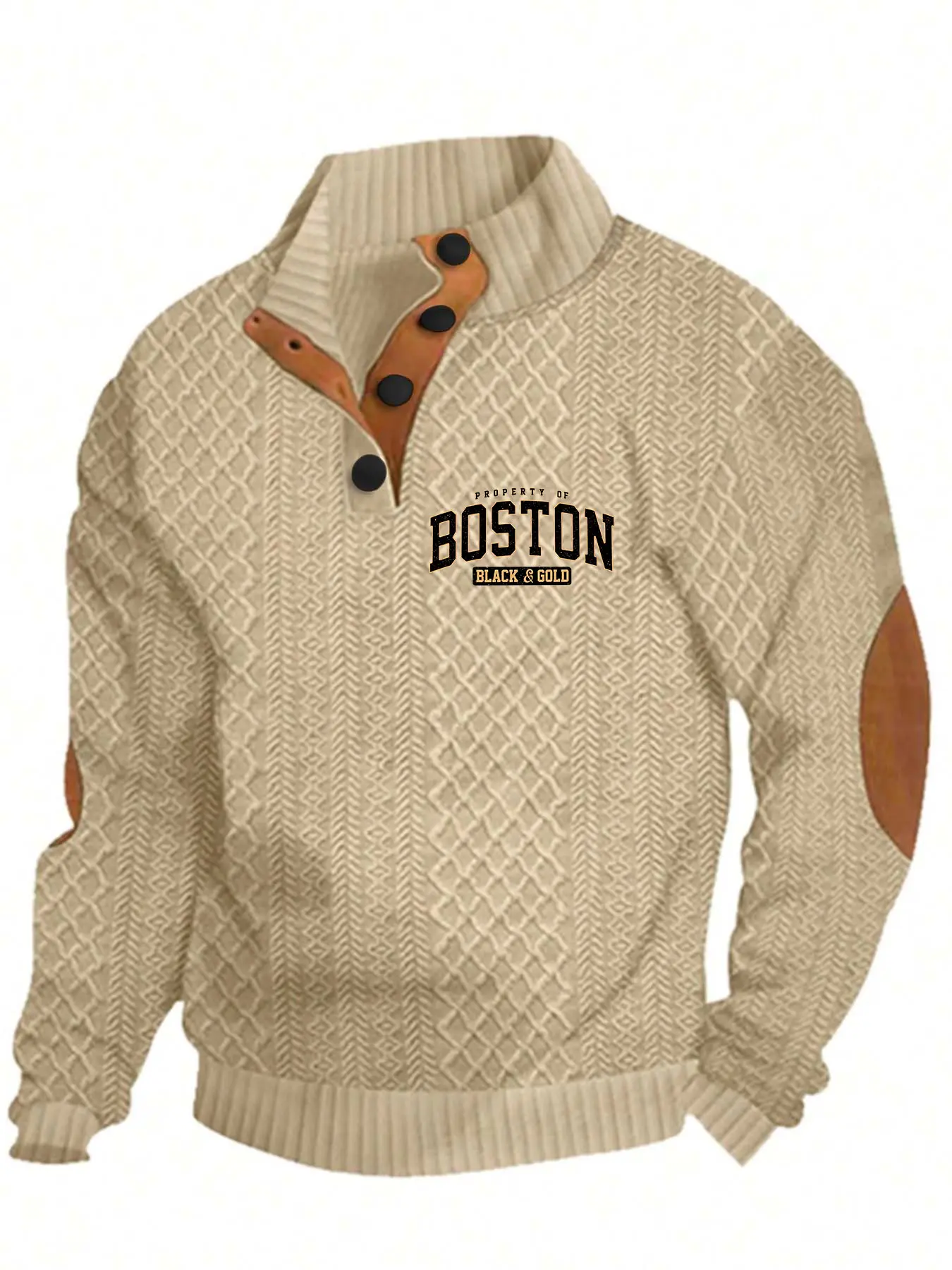 Boston-style stand collar sweater, vintage button knit shirt