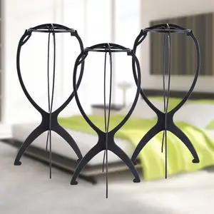 3 Pack Black Wig Stands Collapsible & Portable For All Wigs & Hats Travel & Home Styling Accessories 3pcs 14x6.5x6.9 Inches