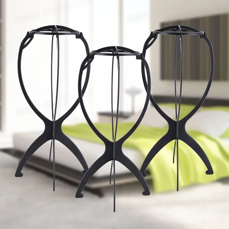 ZIHAN 3-Pack Compact Collapsible Wig Stands, Portable Wig Tool and Hat Holder for Home Styling, Travel and Storage, Black, Fashion Accessory, 14X6.5x6.9 Inches, 3Pcs For Styling, All Wigs & Hats