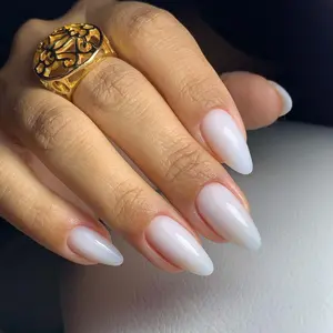 Almond Fake Nail Kit, 24pcs French Style Short Press on Nails for Women & Girls DIY Nail Art, Removable Elegant Stick on Nails Kit