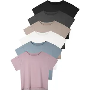 4/6 Pack Women's Crop Top Short Sleeve Athletic Workout Yoga Running Gym Casual Tees T-Shirts Loose FitGift