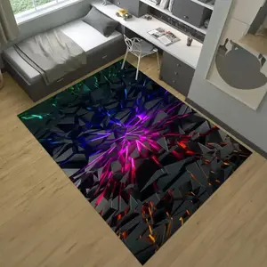 Neon Geometric Crack Glow Flannel Area Rug - Oversized Soft Plush Mat for Gaming Room & Bedroom, Non-Slip Thick Cyberpunk Pattern Home Decor for Gamer Enthusiasts #NeonRug #GamingCarpet #CyberpunkDecor #FlannelMat #NonSlipRug