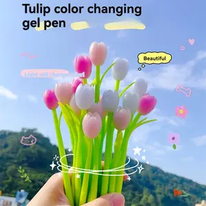 Creative Meet Photochromic Tulip Silicone Pens, Set of 6/12/18/24pcs, 0.5mm Ink, Sunlight Color-Changing Design