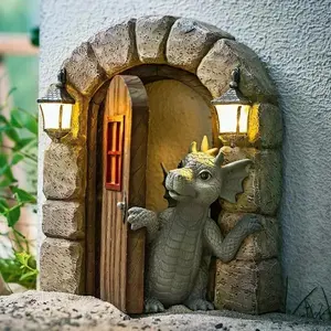 Solar Powered Outdoor Garden Dragon Statue Lovely Meditation Resin Crafts Home and Garden Decoration Sculpture