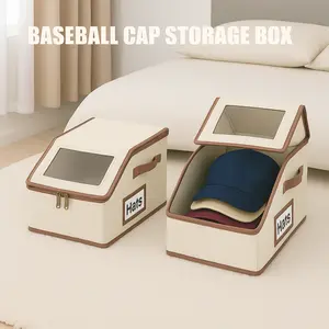 Baseball Cap Organizer Box – Extra Large Dustproof Hat Storage Container Holds 12-24 Caps with Zipper Closure, Foldable & Portable for Closet or Travel