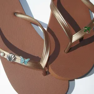 Palm Coast Charm Flip Flops, Tropical Beach Sandals, Palm Tree Butterfly Seashell Charms Footwear Handmade