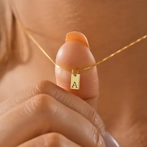 Women's Personalized Name Pendant Necklace - Minimalist Adjustable 20-in Box Chain Mini Initial, Modern Artificial Gemstone Jewelry, Female Casual Gift for Birthday (Womens Gifts)