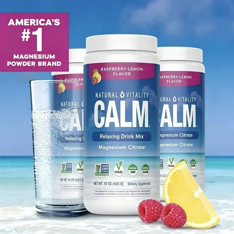 3 Bottles Natural Vitality CALM Magnesium Powder, Raspberry Lemon 16oz - Stress Relief Drink Mix ️ 24-HR FAST SHIP